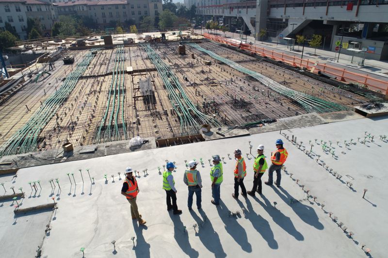 Construction workers on a building project